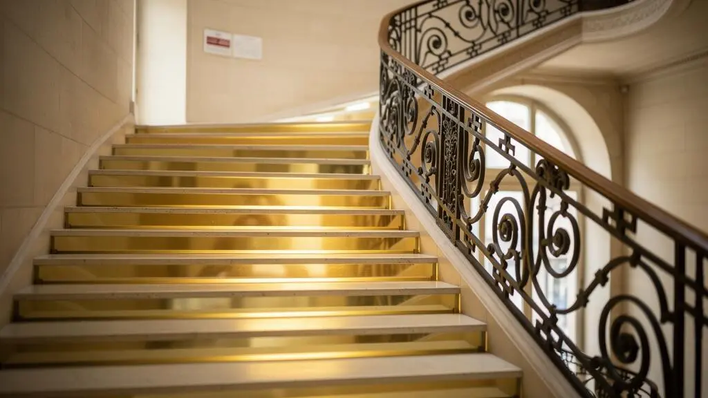 Escalier de marches lumineuses symbolisant les tranches progressives de l'impôt sur le revenu en France