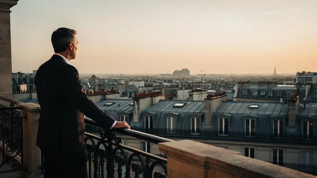 Vue panoramique sur les toits en zinc et balcons haussmanniens de Paris au lever du jour, symbolisant la gestion patrimoniale sur le long terme