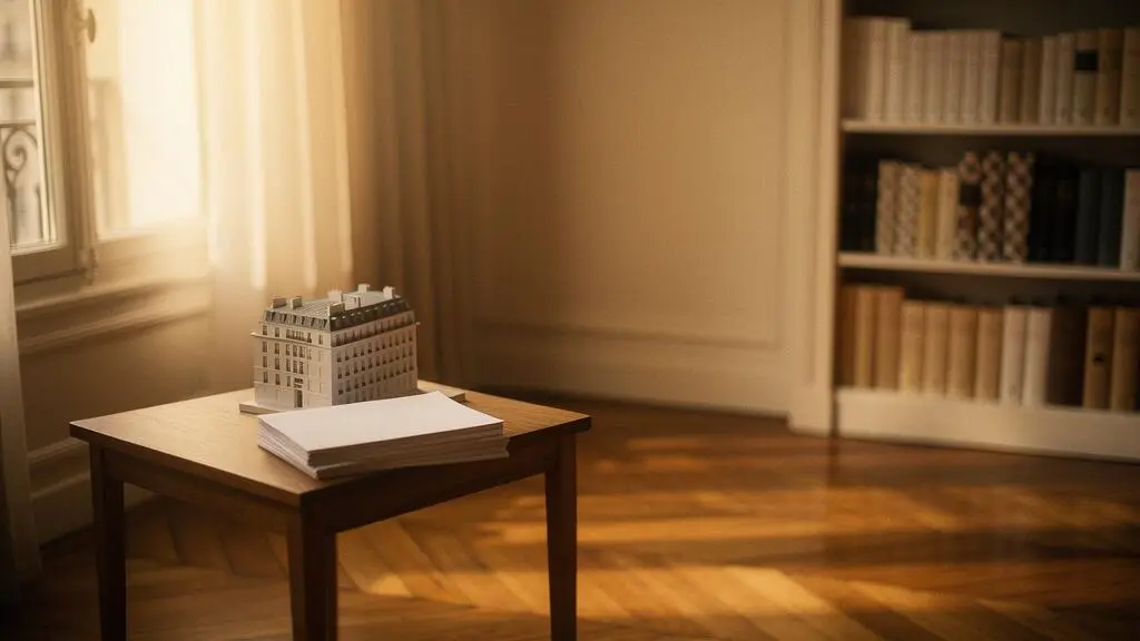 Appartement meublé parisien baigné de lumière dorée, symbole de l'optimisation fiscale LMNP