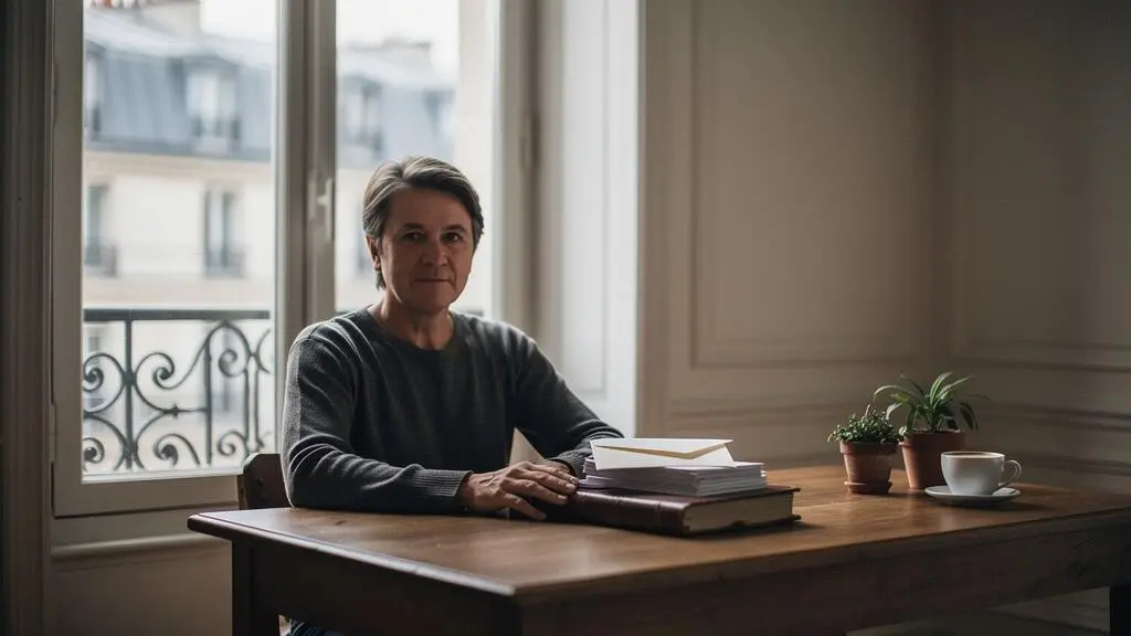 Résident français organisant sereinement ses documents financiers à la lumière naturelle, symbole de la maîtrise du système fiscal